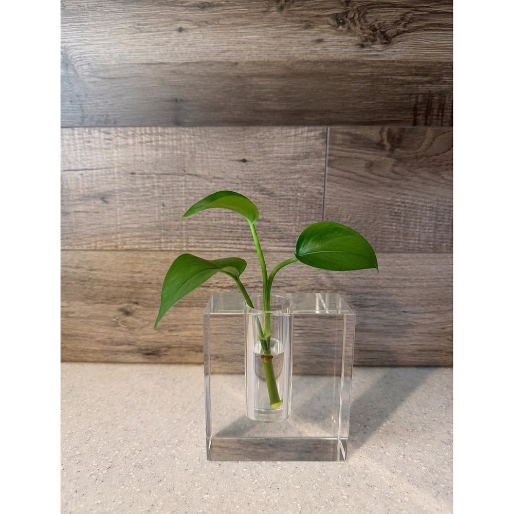 Vintage MCM Clear Crystal Block Bud Vase Heavy Minimalist Propagation Decor - Picture 3 of 9